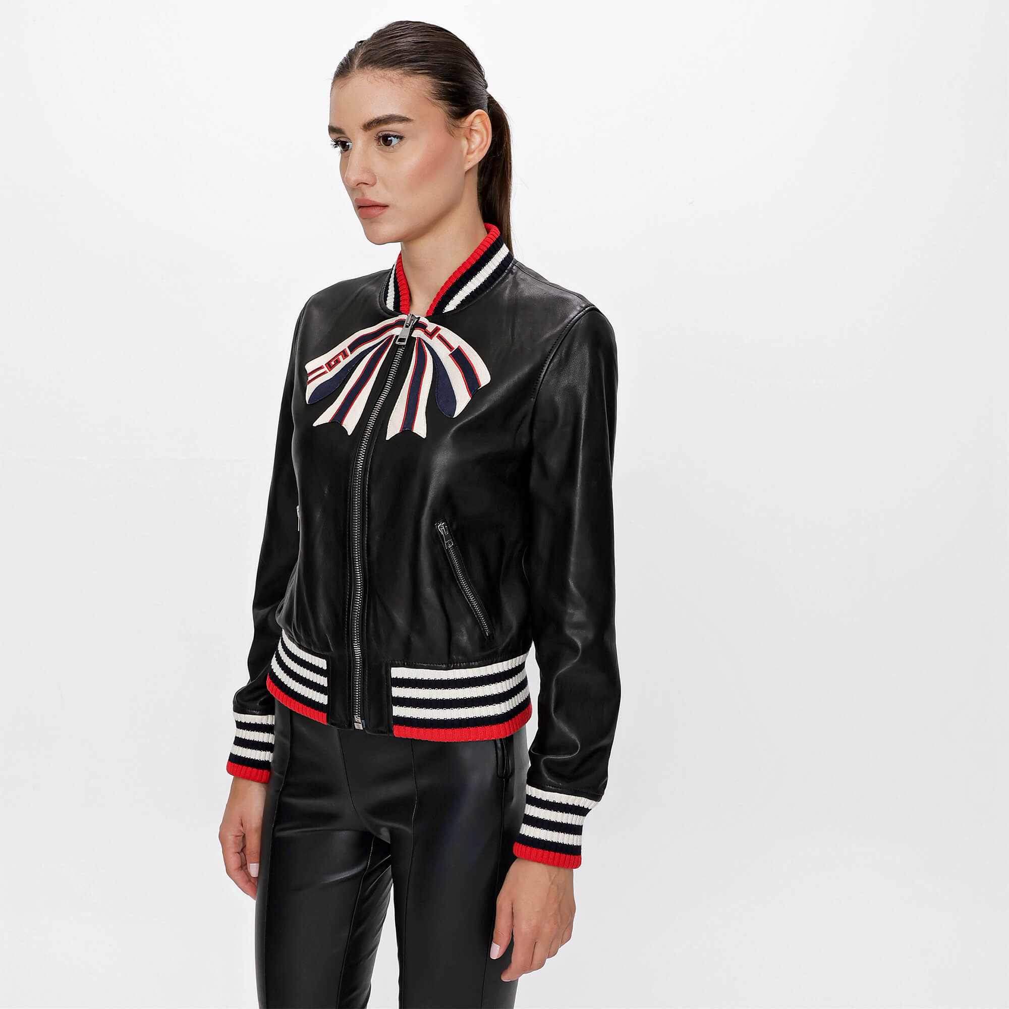 Gucci - Black Leather Zıp Jacket